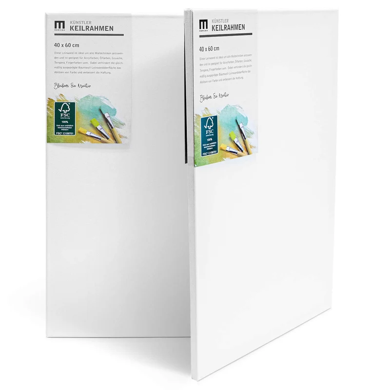 2er-Set 40x60cm Künstler-Leinwand Canvas zum Bemalen. Die leere, weisse Leinwand aus 100% Baumwolle