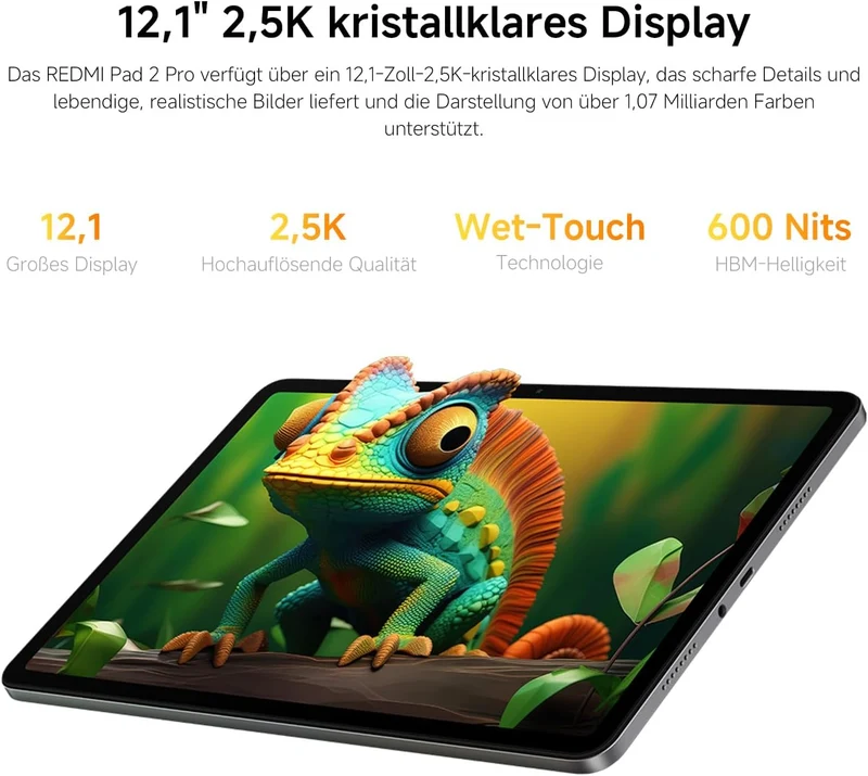 XIAOMI REDMI Pad 2 Pro, 8+256GB, 12,1" 2,5K 120Hz Display, Riesiger 12.000mAh (typ) Akku, 4nm Prozes