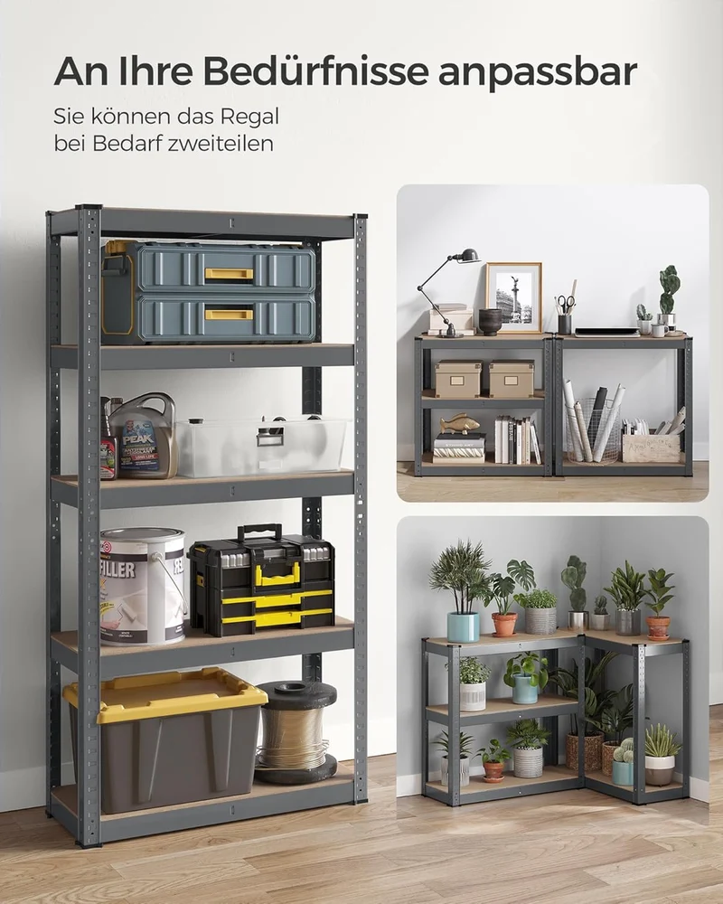 SONGMICS Schwerlastregal, 2er Set, Kellerregal, Lagerregal, 30 x 75 x 150 cm, Regal mit Stahlgestell