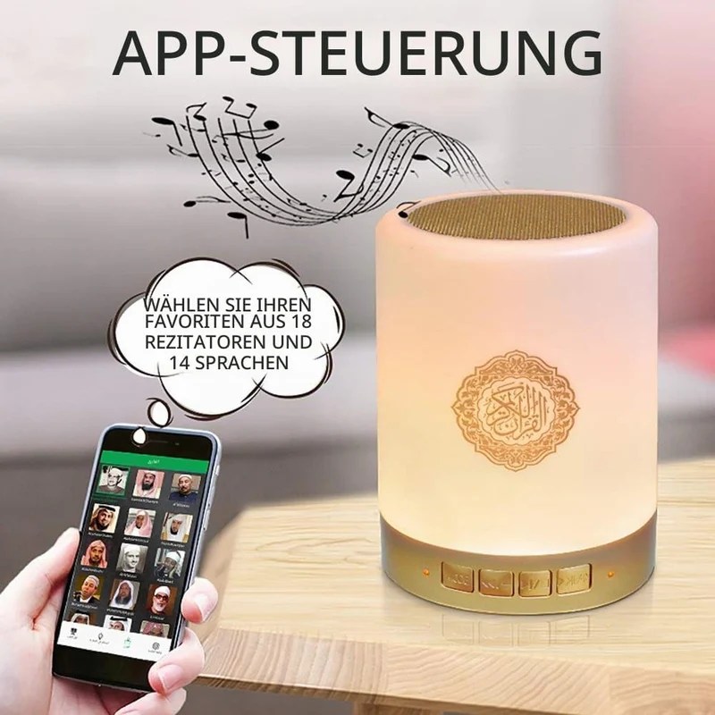 Al salama Quran Lautsprecher Lampe, Tragbare LED Bluetooth Touch Nachtlicht mit Fernbedienung &APP,