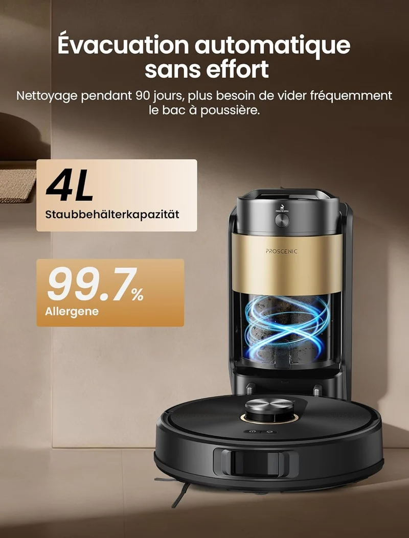 Proscenic Q20Plus Saugroboter mit Wischfunktion, 10000Pa 200min Staubsauger Roboter mit Beutellose E
