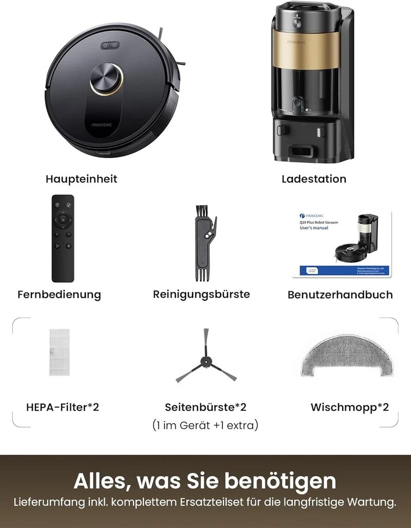 Proscenic Q20Plus Saugroboter mit Wischfunktion, 10000Pa 200min Staubsauger Roboter mit Beutellose E