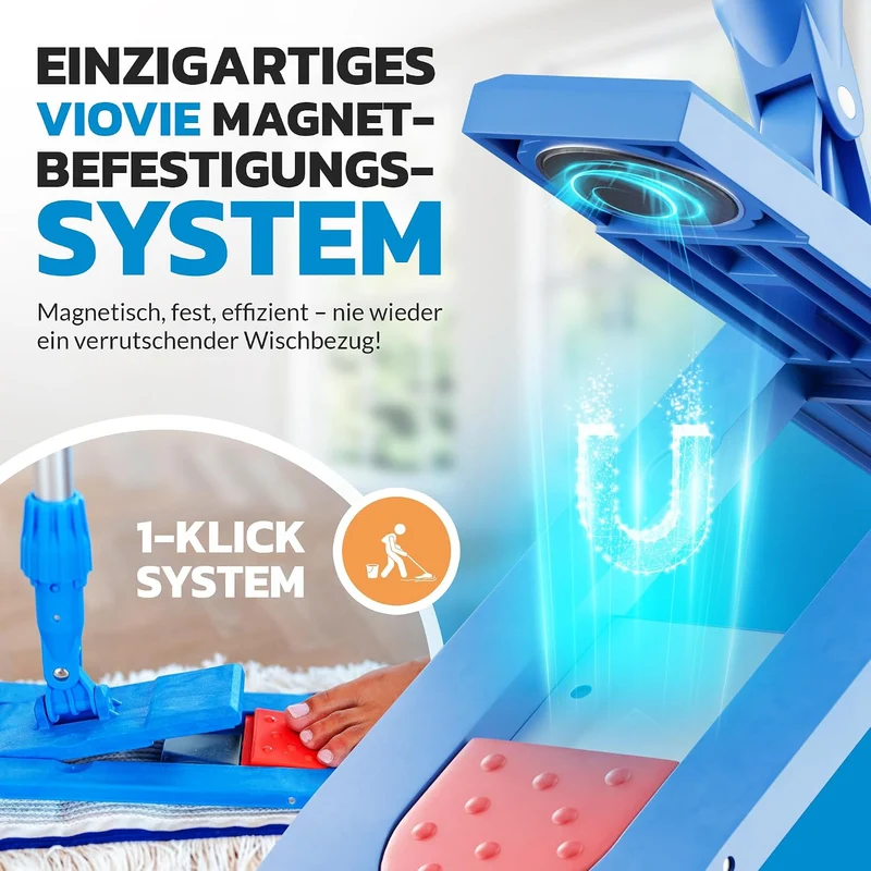 Premium WISCHER Set 50CM | Baumwoll-Wischmopp | 140 cm Alustiel | Magnethalter mit 1 klick System fü