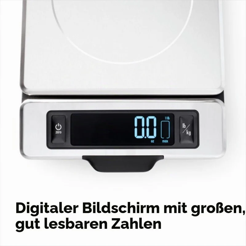 OXO Good Grips 5 kg Edelstahl-Küchenwaage:Ausziehbares Display für schattenfreie Anzeige+Leicht able