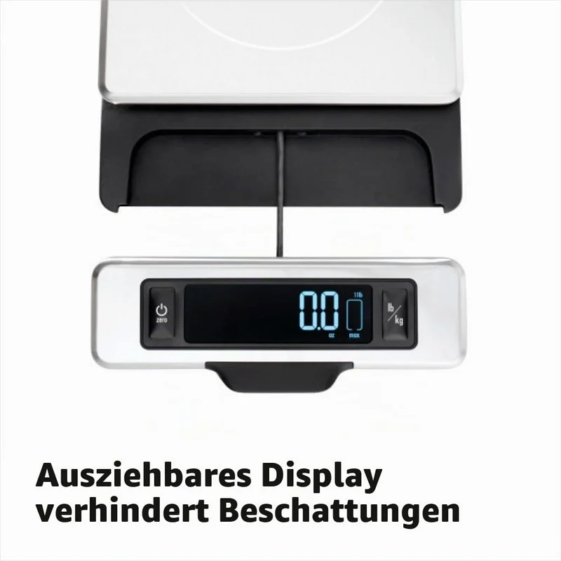 OXO Good Grips 5 kg Edelstahl-Küchenwaage:Ausziehbares Display für schattenfreie Anzeige+Leicht able