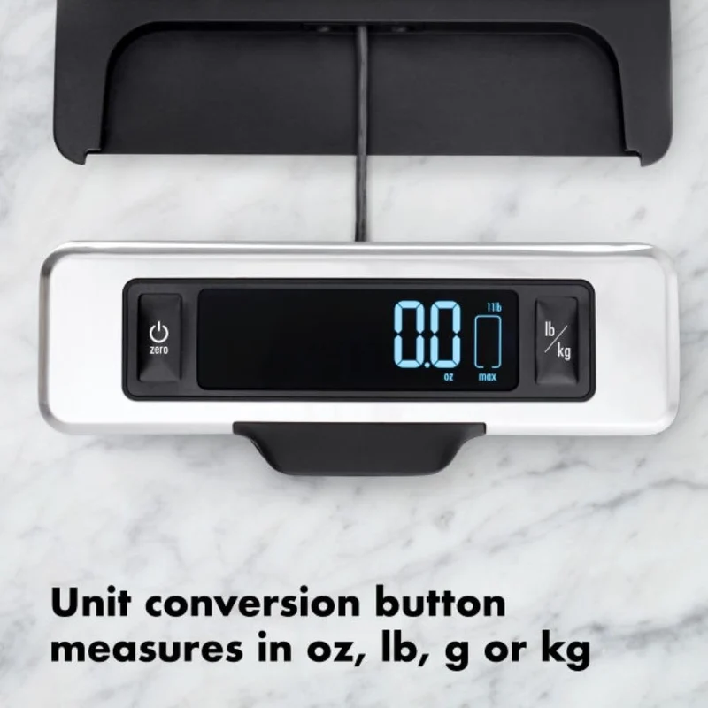 OXO Good Grips 5 kg Edelstahl-Küchenwaage:Ausziehbares Display für schattenfreie Anzeige+Leicht able