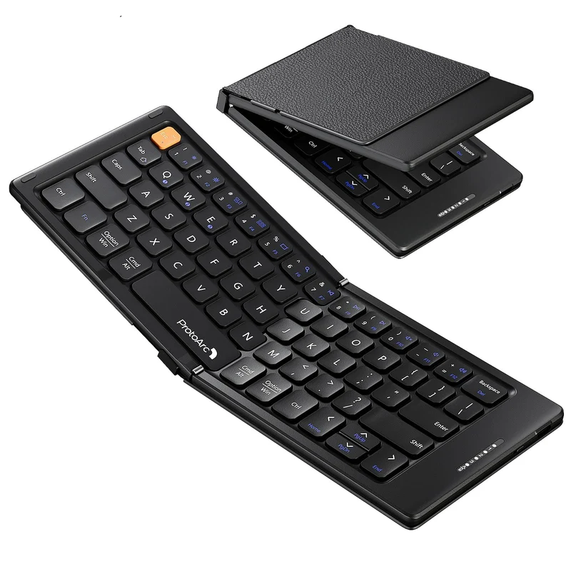 ProtoArc XK04 Faltbare kompakte Tastatur, US Layout tragbare Bluetooth-Tastatur mit PU-Lederbezug, k