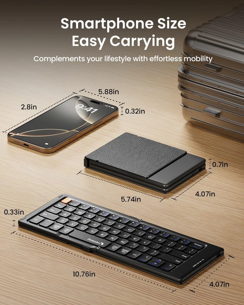 ProtoArc XK04 Faltbare kompakte Tastatur, US Layout tragbare Bluetooth-Tastatur mit PU-Lederbezug, k