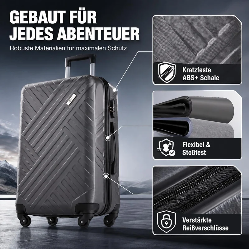 Xonic Design Reisekoffer - ABS Hartschalen Koffer mit 360° Leichtlauf-Rollen - hochwertiger Trolley