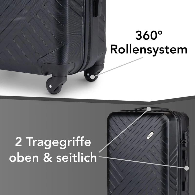 Xonic Design Reisekoffer - ABS Hartschalen Koffer mit 360° Leichtlauf-Rollen - hochwertiger Trolley