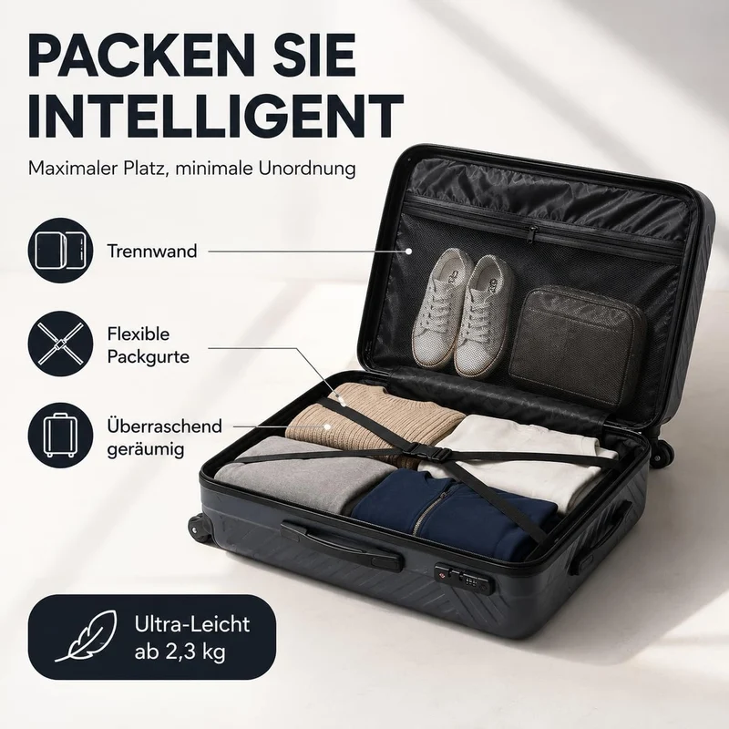 Xonic Design Reisekoffer - ABS Hartschalen Koffer mit 360° Leichtlauf-Rollen - hochwertiger Trolley