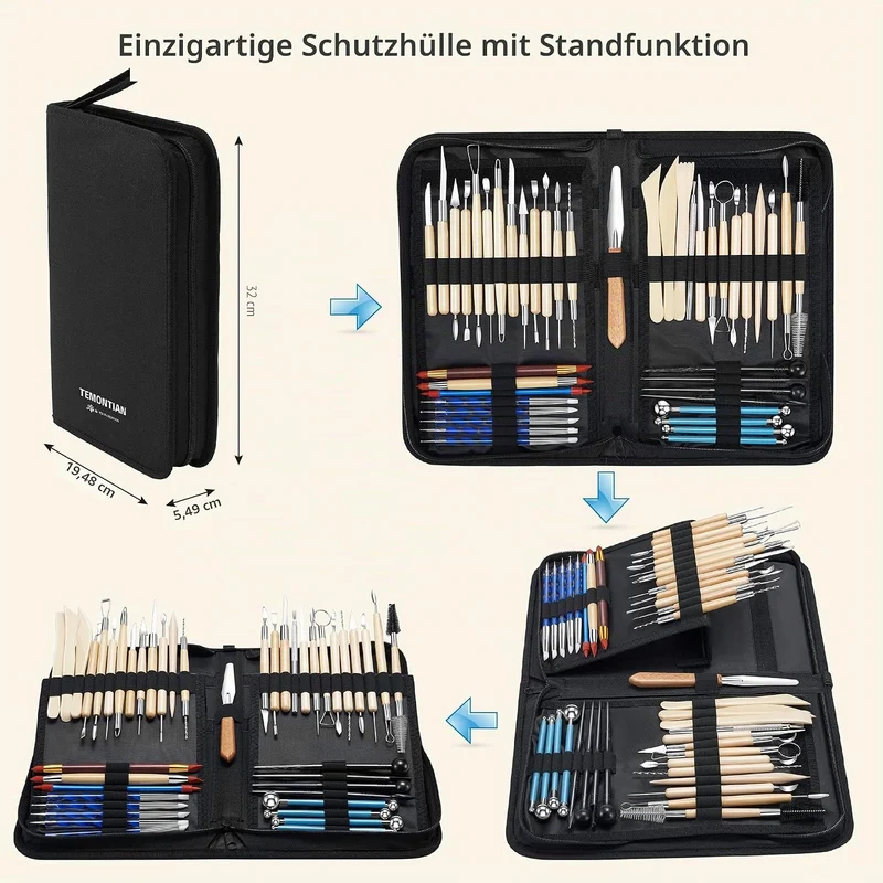 Töpfer-Ton-Modellierwerkzeuge, 44 Doppelseitige Professionelles Tonwerkzeug Töpferwerkzeug-Set mit T