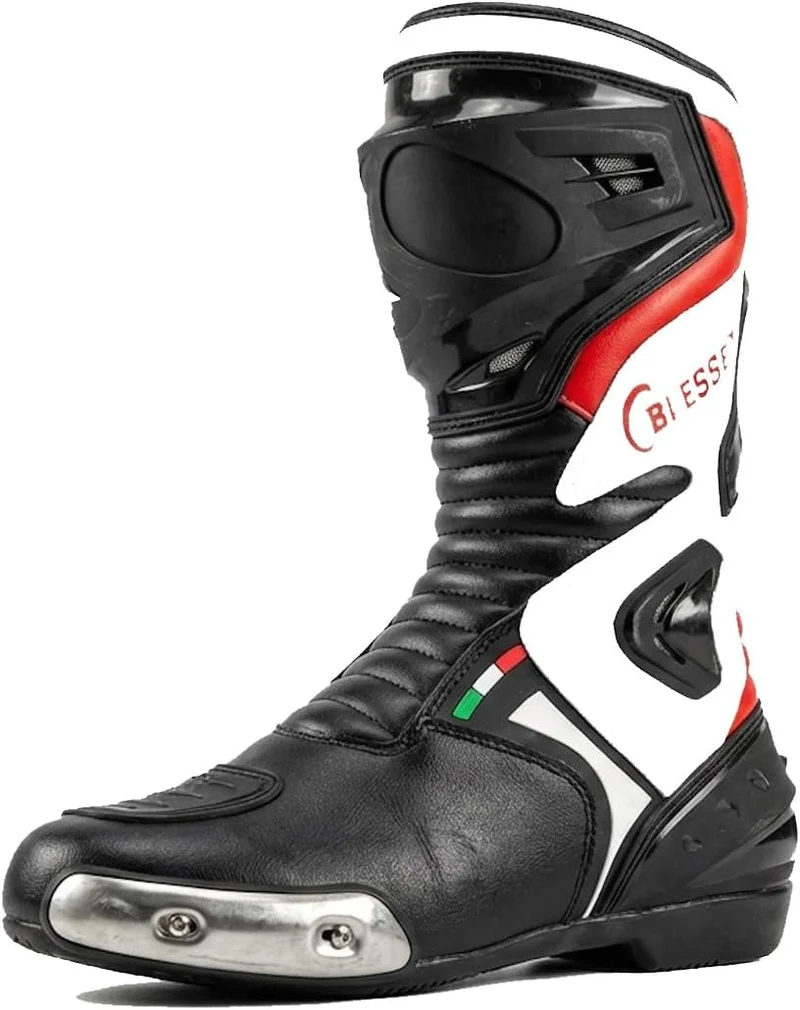 BS MOTO - Motorradstiefel Pista Sport Racing, aus Leder, professionell, atmungsaktiv 39 EU Schwarz R