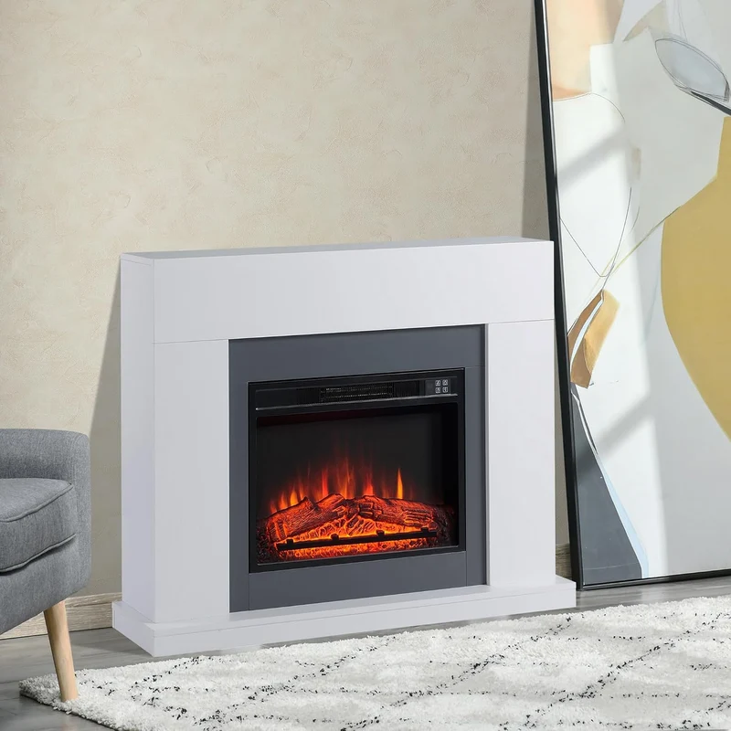 HOMCOM Elektrokamin mit Heizung, elektrischer Kamin mit LED Flammeneffekt und 3 Helligkeiten 2000W D