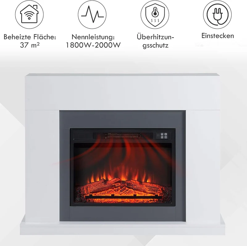HOMCOM Elektrokamin mit Heizung, elektrischer Kamin mit LED Flammeneffekt und 3 Helligkeiten 2000W D