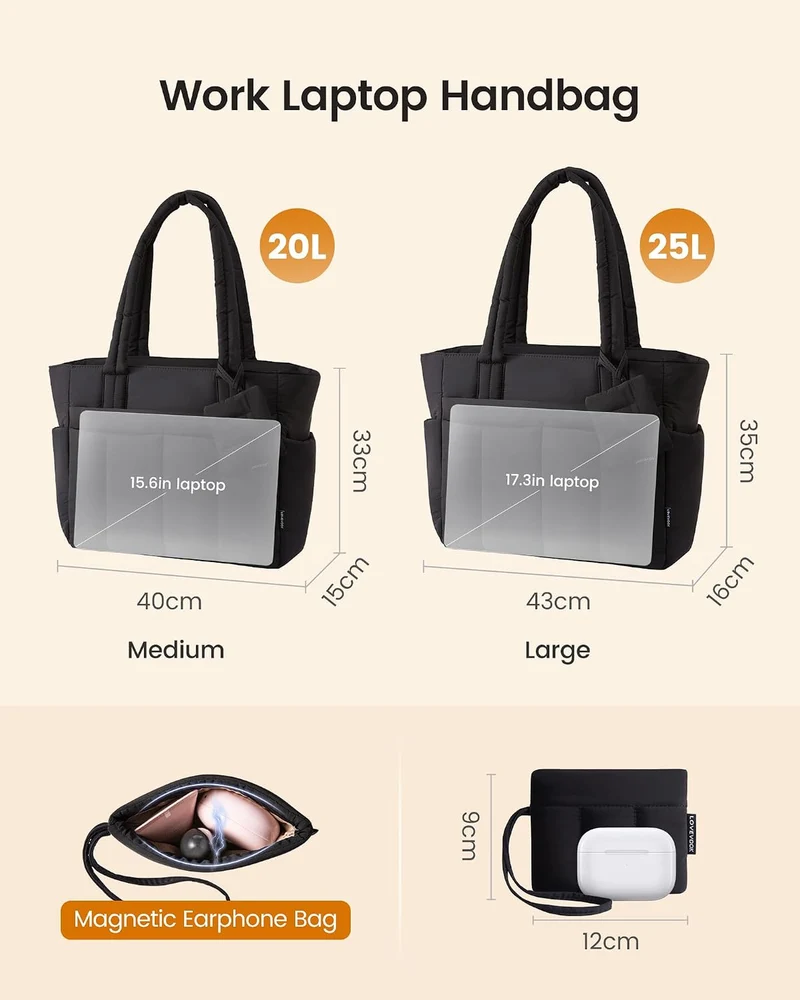 LOVEVOOK Shopper Tasche Damen Handtasche Gross, Leicht Arbeitstasche Puffer Tote Bag mit Vielen Fäch