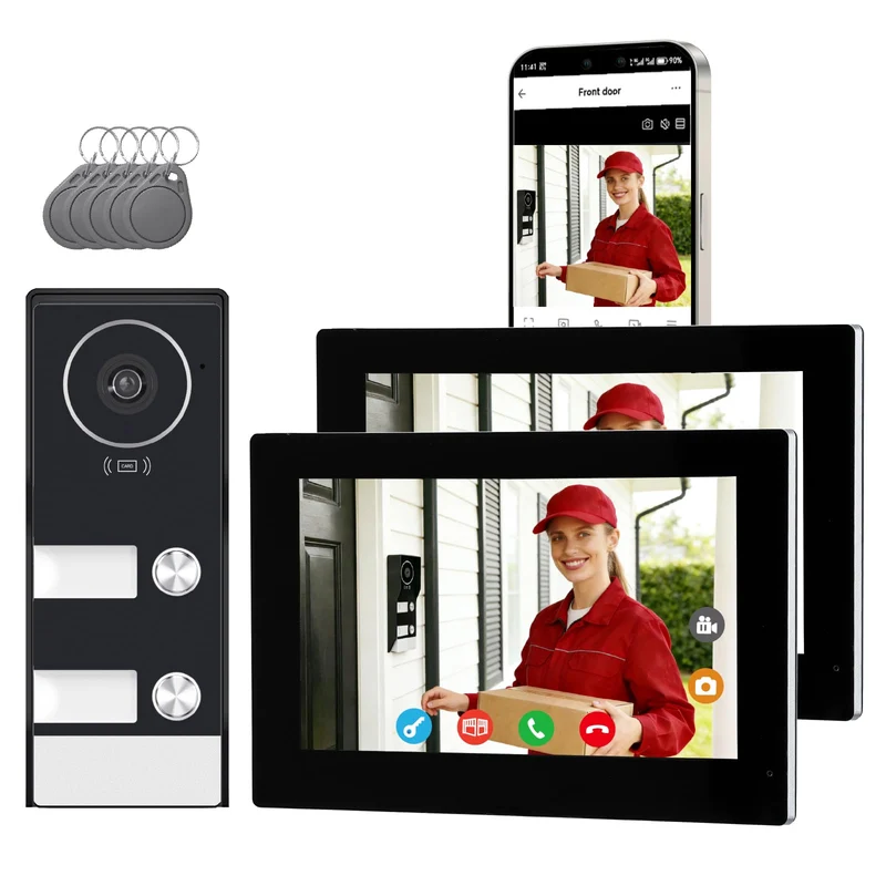 Video Türsprechanlage 2-Draht für 2 Familienhaus, 2X 7 Zoll Monitor & App - Smarte Video Türklingel