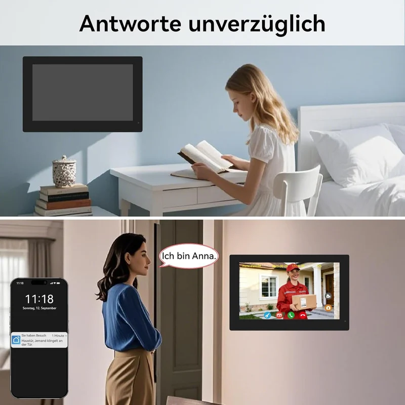 Video Türsprechanlage 2-Draht für 2 Familienhaus, 2X 7 Zoll Monitor & App - Smarte Video Türklingel
