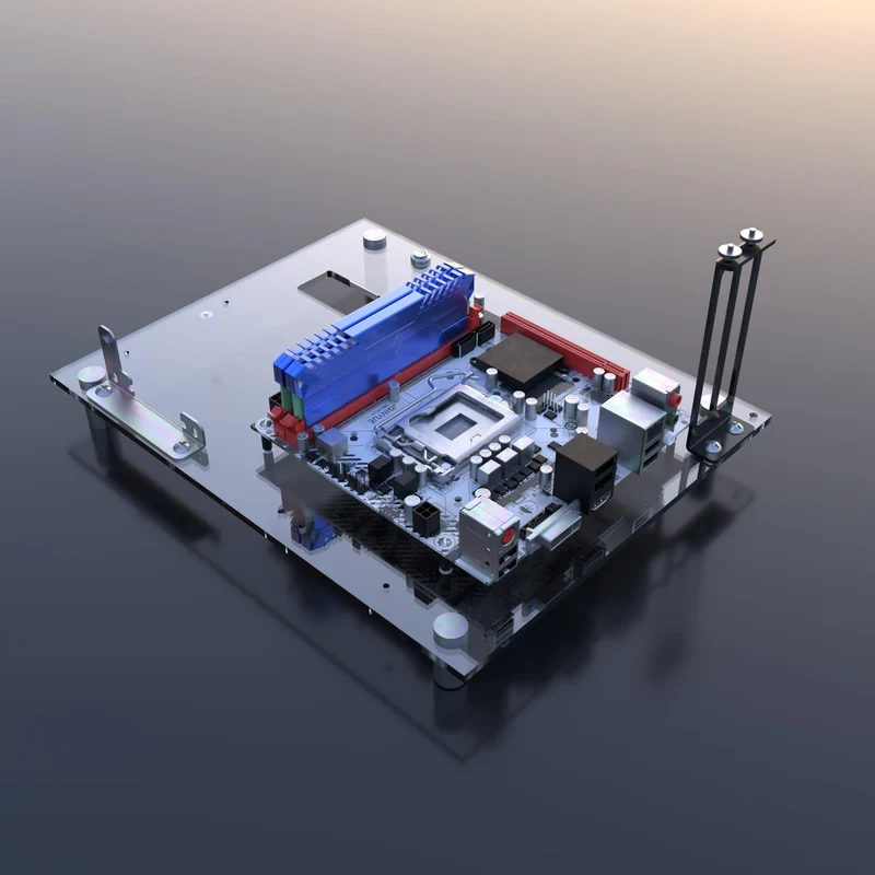 Individualisierbares Open Frame-PC-Gehäuse aus Acryl für ITX Motherboards - Gaming- und Testbank-Rac