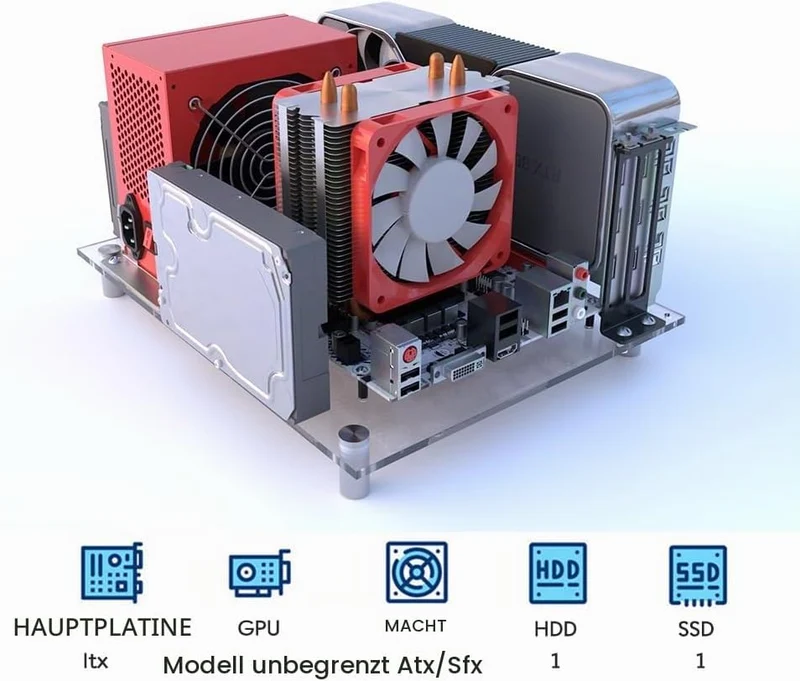 Individualisierbares Open Frame-PC-Gehäuse aus Acryl für ITX Motherboards - Gaming- und Testbank-Rac