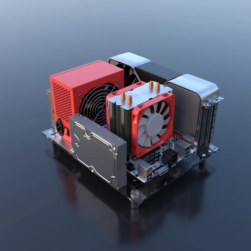 Individualisierbares Open Frame-PC-Gehäuse aus Acryl für ITX Motherboards - Gaming- und Testbank-Rac