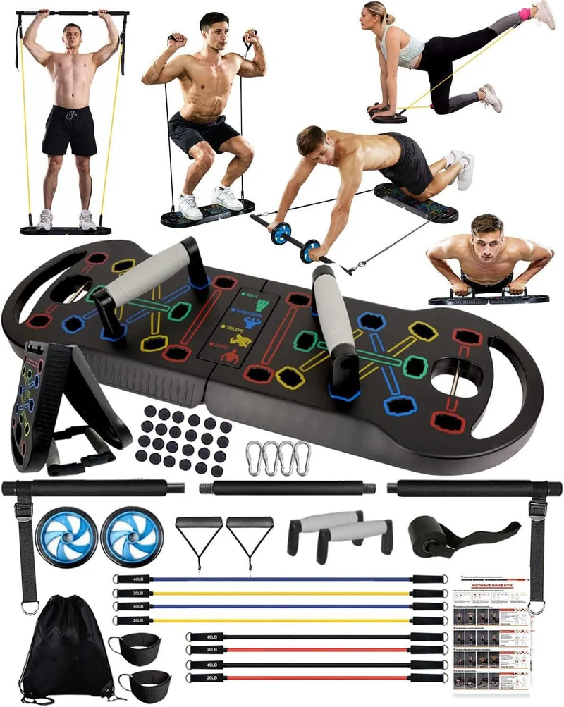 HOTWAVE Liegestützbrett Fitness, tragbare faltbare 20 in 1 Liegestützstange zu Hause Fitnessstudio,