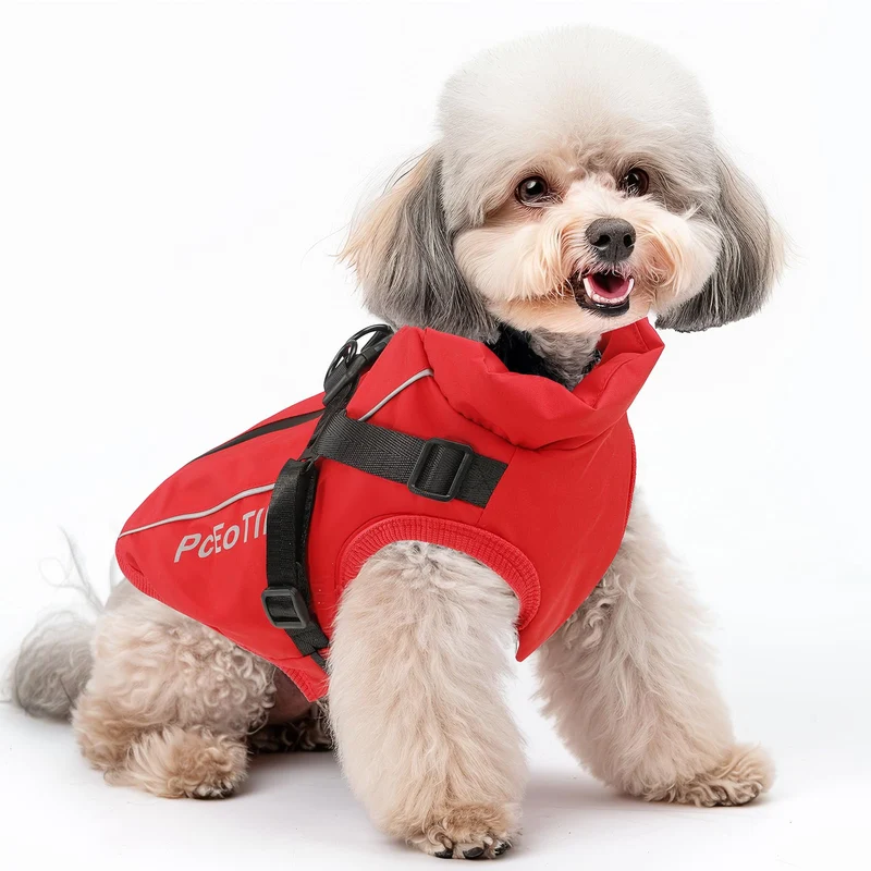 PcEoTllar Wasserdichter Hundemantel für kleine Hunde, warme reflektierende Jacke mit Geschirr für de