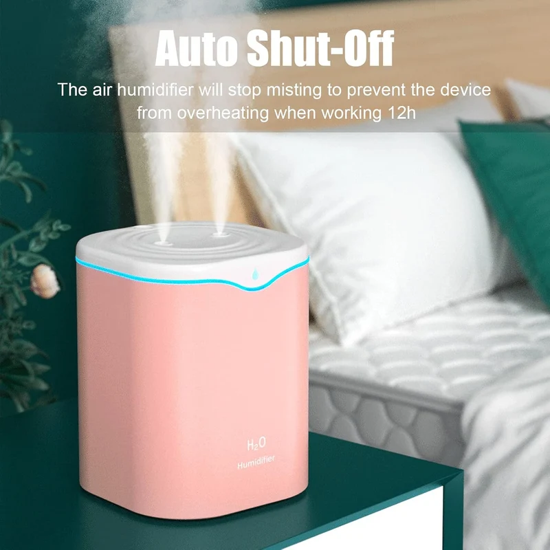 ACAGALA 2L Doppelspray-Luftbefeuchter mit LED-Licht Cool Mist Auto Shut-Off Luftbefeuchter Tragbare