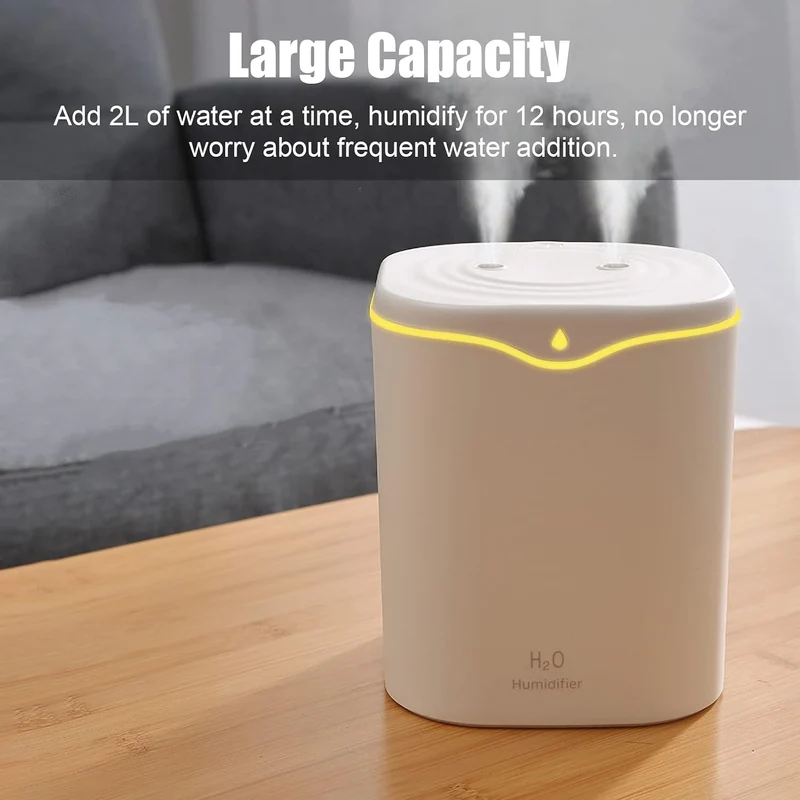 ACAGALA 2L Doppelspray-Luftbefeuchter mit LED-Licht Cool Mist Auto Shut-Off Luftbefeuchter Tragbare