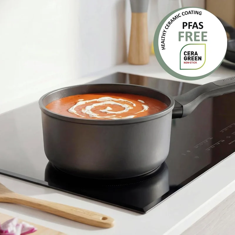 BergHOFF Leo Stone+ Antihaft-Kochtopf (18cm) - Topf induktion - Stielkasserole mit Deckel - Topf gro