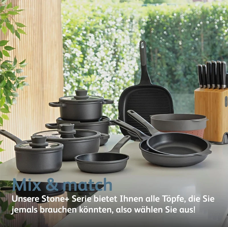 BergHOFF Leo Stone+ Antihaft-Kochtopf (18cm) - Topf induktion - Stielkasserole mit Deckel - Topf gro
