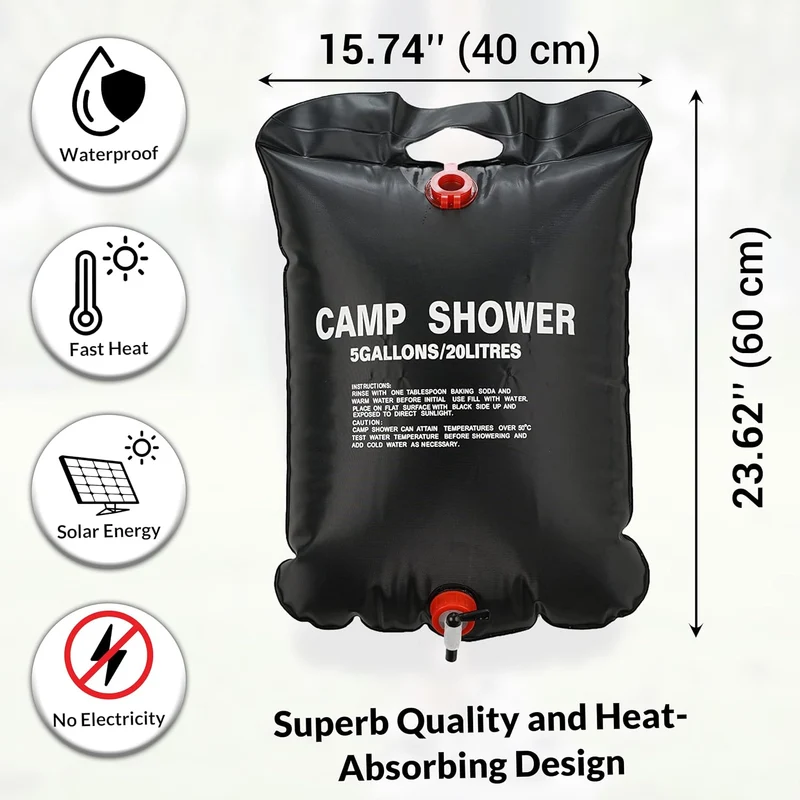 ARSUK Solardusche Camping 20L, Outdoor Warmwasser Aufhängen Duschsack Mit 45 °C Abnehmbarem Schlauch