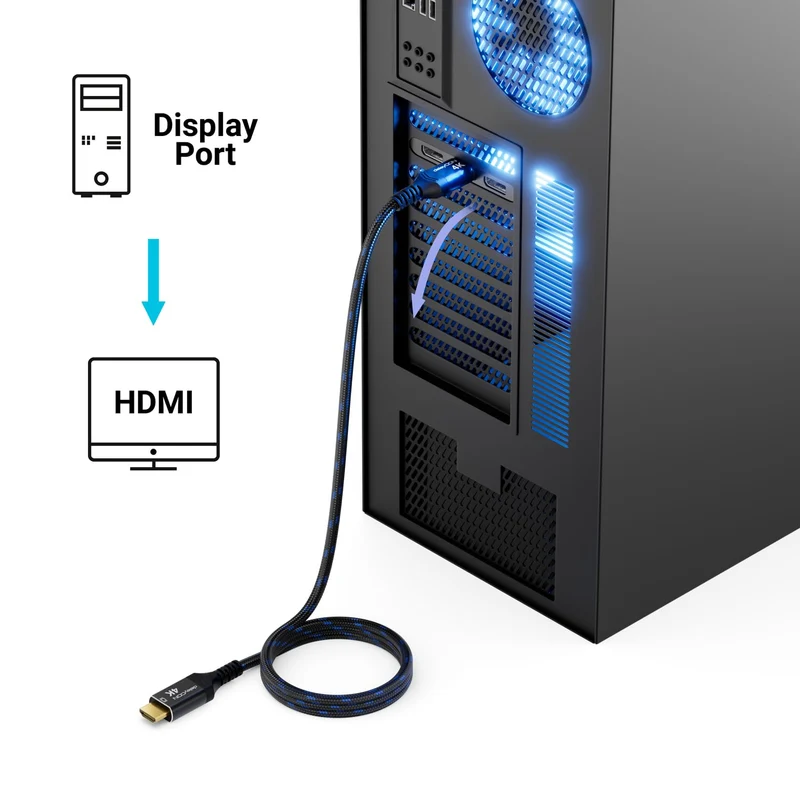 deleyCON 5m 4K DisplayPort auf HDMI Kabel (Für HDMI Monitor, TV, Beamer) - 1080P@60Hz / 4K@30Hz - Al
