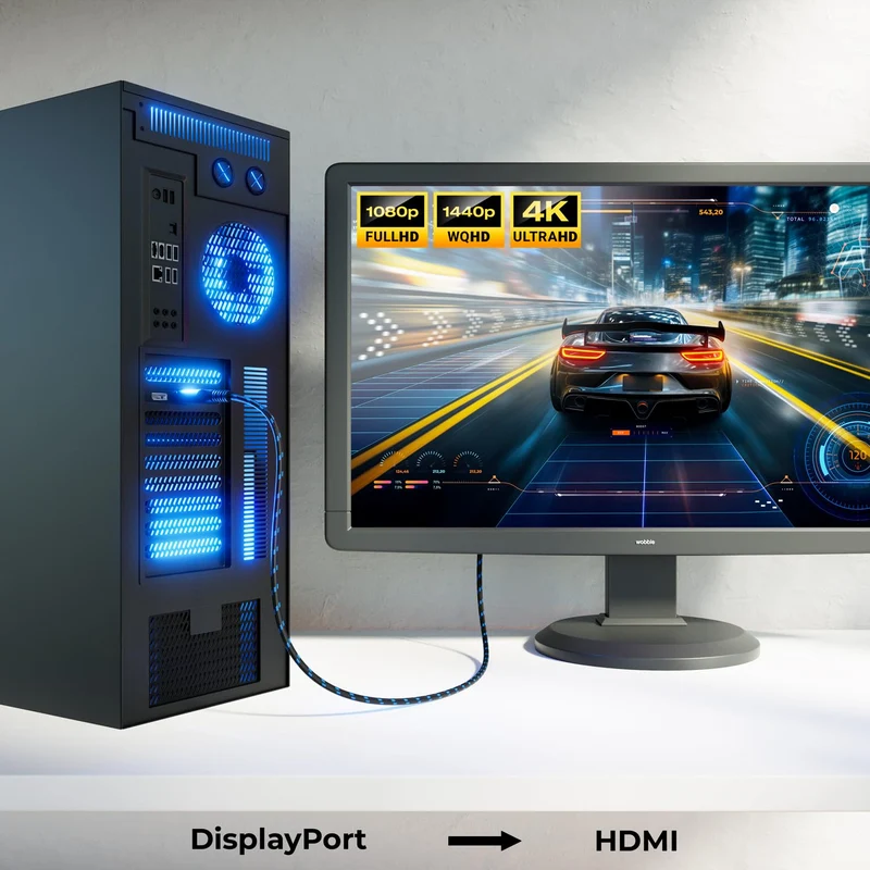 deleyCON 5m 4K DisplayPort auf HDMI Kabel (Für HDMI Monitor, TV, Beamer) - 1080P@60Hz / 4K@30Hz - Al