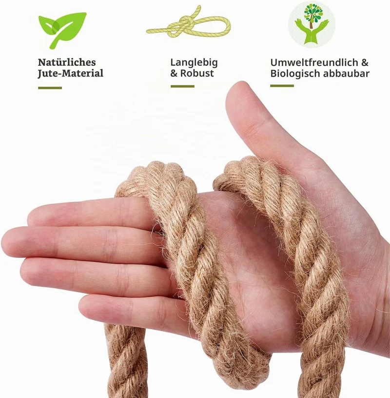 Juteseil 20mm 30M,Natürliche Hanfseil 4-Stränge Dicke Jute Schnur Gedreht Tauwerk Tau Seil für Garte