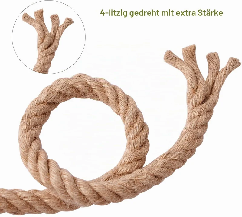 Juteseil 20mm 30M,Natürliche Hanfseil 4-Stränge Dicke Jute Schnur Gedreht Tauwerk Tau Seil für Garte