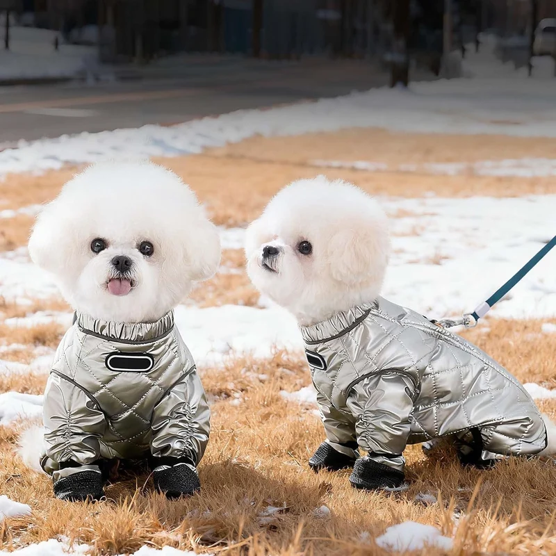 wasserdichte Hundestiefel mit Hosenträgern Winter-Schneeanzug mit Geschirr, warm gefütterter Overall