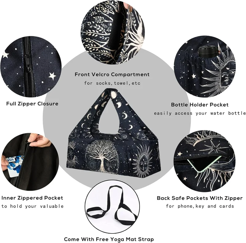 Yoga Mat Bag - Large Yoga Bag with Yoga Mat Strap, Zipper and Pockets - Yoga Bags and Carriers Fits