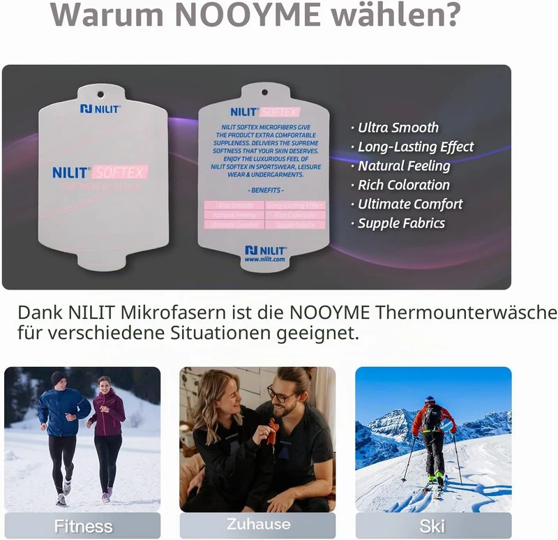 NOOYME Thermounterwäsche Damen Atmungsaktiv Thermowäsche Set Funktionswäsche Anti-bakteriell und Fle