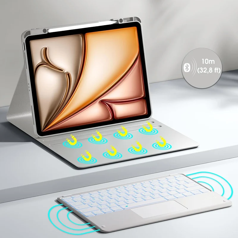 Vobafe Hülle mit Tastatur für iPad Air 13 Zoll 2025 M3/2024 M2, iPad Pro 12.9 (3. 4. 5. 6. Gen), QWE