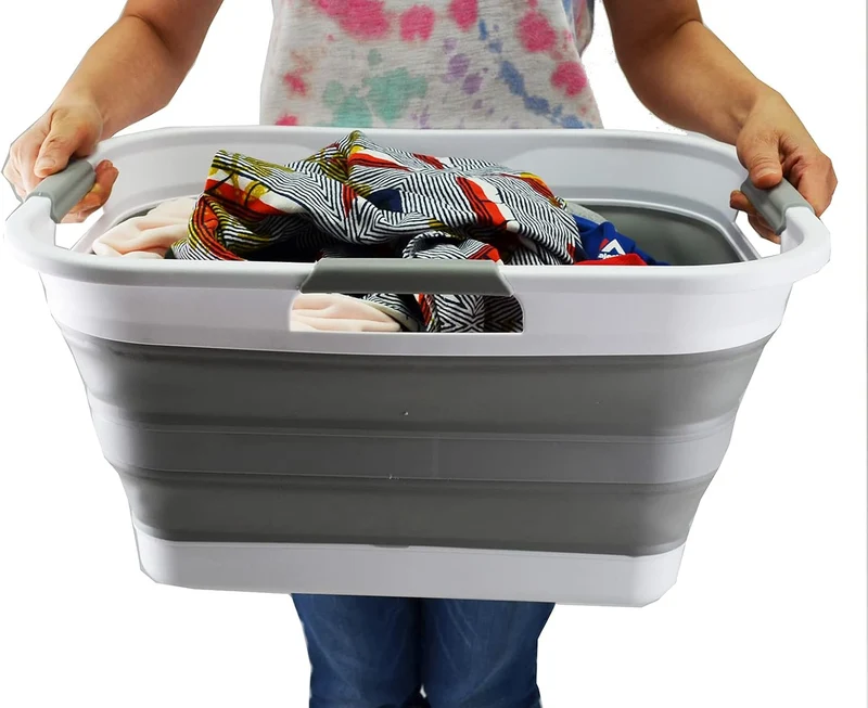 SAMMART 30L zusammenklappbarer Wäschekorb aus Kunststoff – faltbarer Pop-Up-Aufbewahrungsbehälter/Or