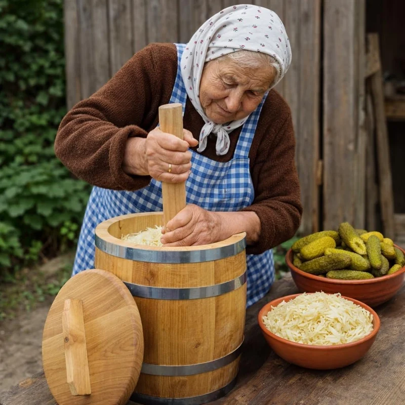Sauerkrautfass 50L aus Eichenholz – Handgemachtes Gärfass mit Deckel & Gewicht – Holzfass zum Einleg