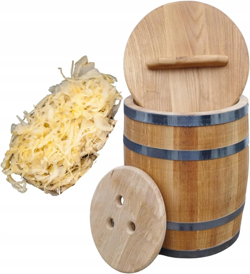 Sauerkrautfass 50L aus Eichenholz – Handgemachtes Gärfass mit Deckel & Gewicht – Holzfass zum Einleg