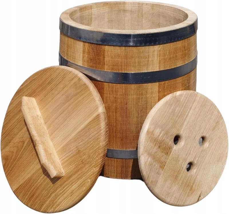 Sauerkrautfass 50L aus Eichenholz – Handgemachtes Gärfass mit Deckel & Gewicht – Holzfass zum Einleg