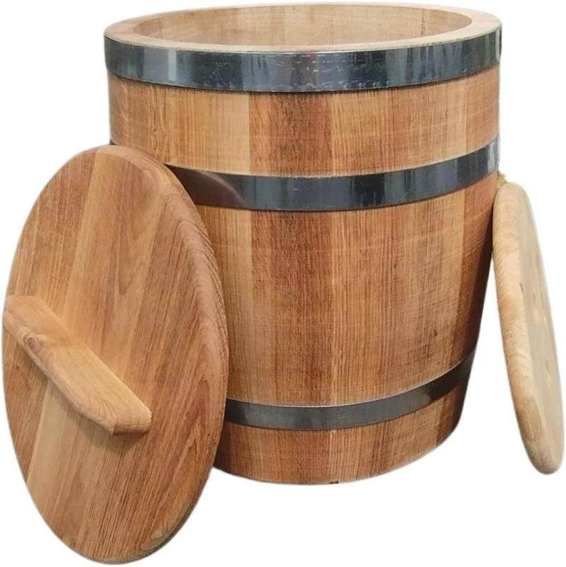 Sauerkrautfass 50L aus Eichenholz – Handgemachtes Gärfass mit Deckel & Gewicht – Holzfass zum Einleg