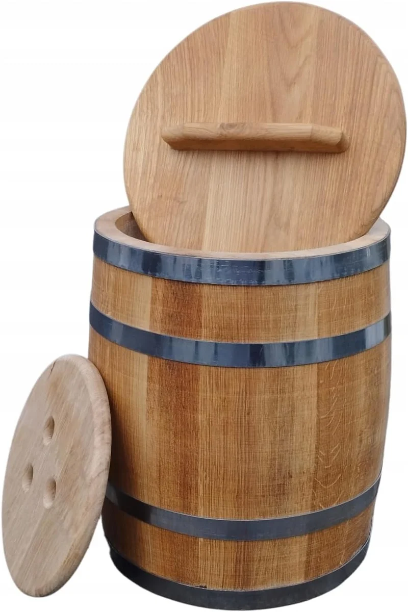 Sauerkrautfass 50L aus Eichenholz – Handgemachtes Gärfass mit Deckel & Gewicht – Holzfass zum Einleg