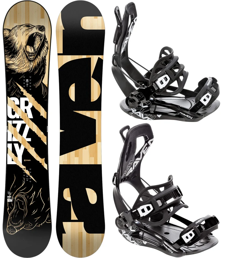 RAVEN Snowboard Set: Snowboard Grizzly + Bindung Fastec FT360 Black 159cm + FT360 Black L, 159cm + F