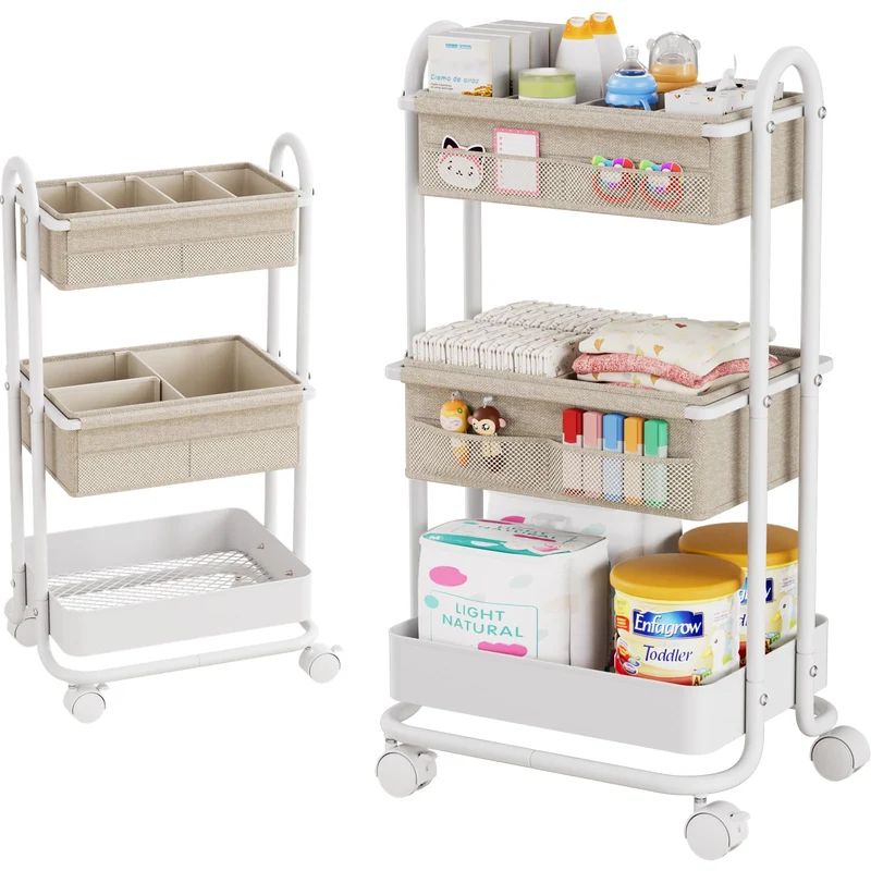 3 Etagen Beweglicher Windeltasche Organizer, Baby Windel Caddy Organizer, Wickeltisch Rollwagen mit
