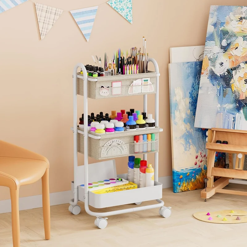 3 Etagen Beweglicher Windeltasche Organizer, Baby Windel Caddy Organizer, Wickeltisch Rollwagen mit