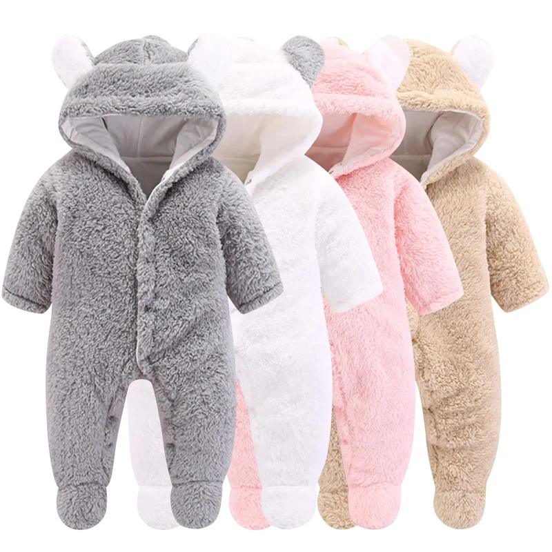 Winmany Neugeborene Baby Cartoon Bär Schneeanzug Wintermantel Fleece Kapuze Strampler Jumpsuit Grau
